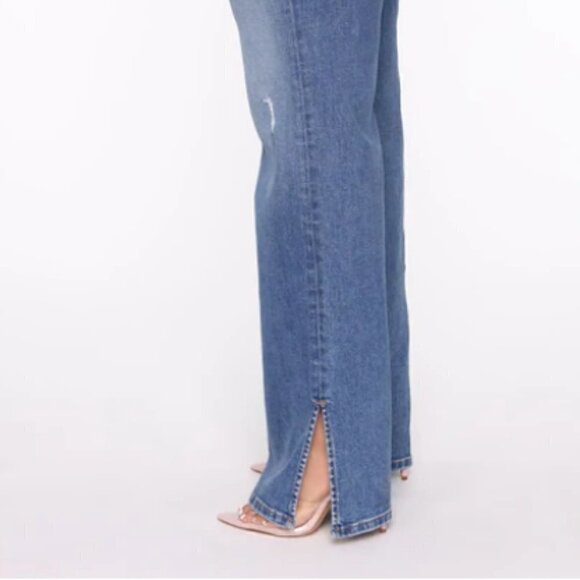 𝅺FASHION Nova Straight Leg Split Hem High Rise Blue Jeans, Size 13 - Picture 11 of 16